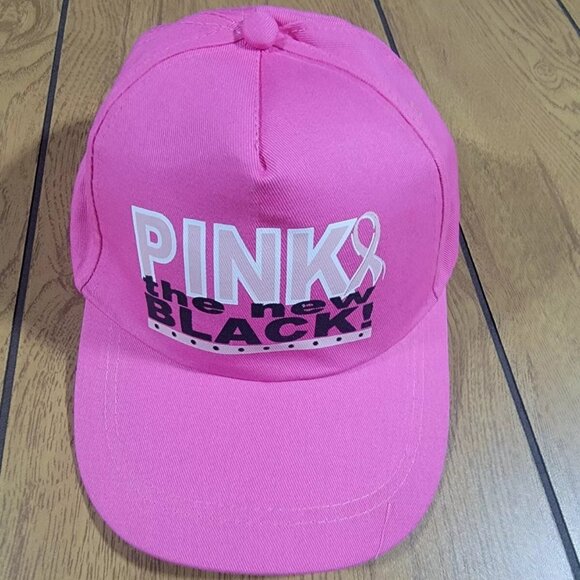 Breast Cancer Awareness Baseball Cap with Saying "PINK the new BLACK!" - Picture 1 of 1